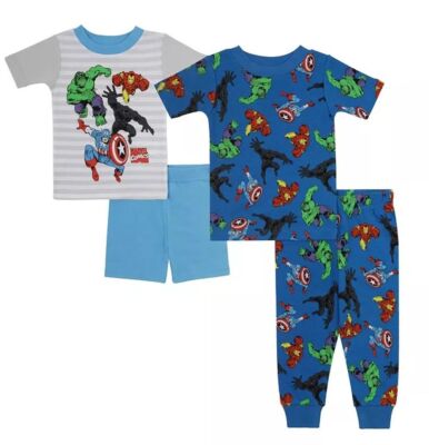 Marvel Superhero Toddler Boy's 4-Piece Short-Sleeved Pajama Set, Size 3T
