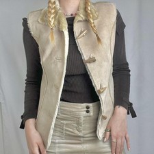 2000s Faux Fur Cream Gilet With Chunky Buttons