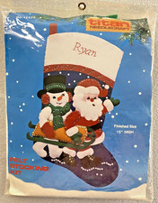 Titan Needlecraft Appliqu  Felt Stocking Kit 15639 Christmas Santa Snowman 15"