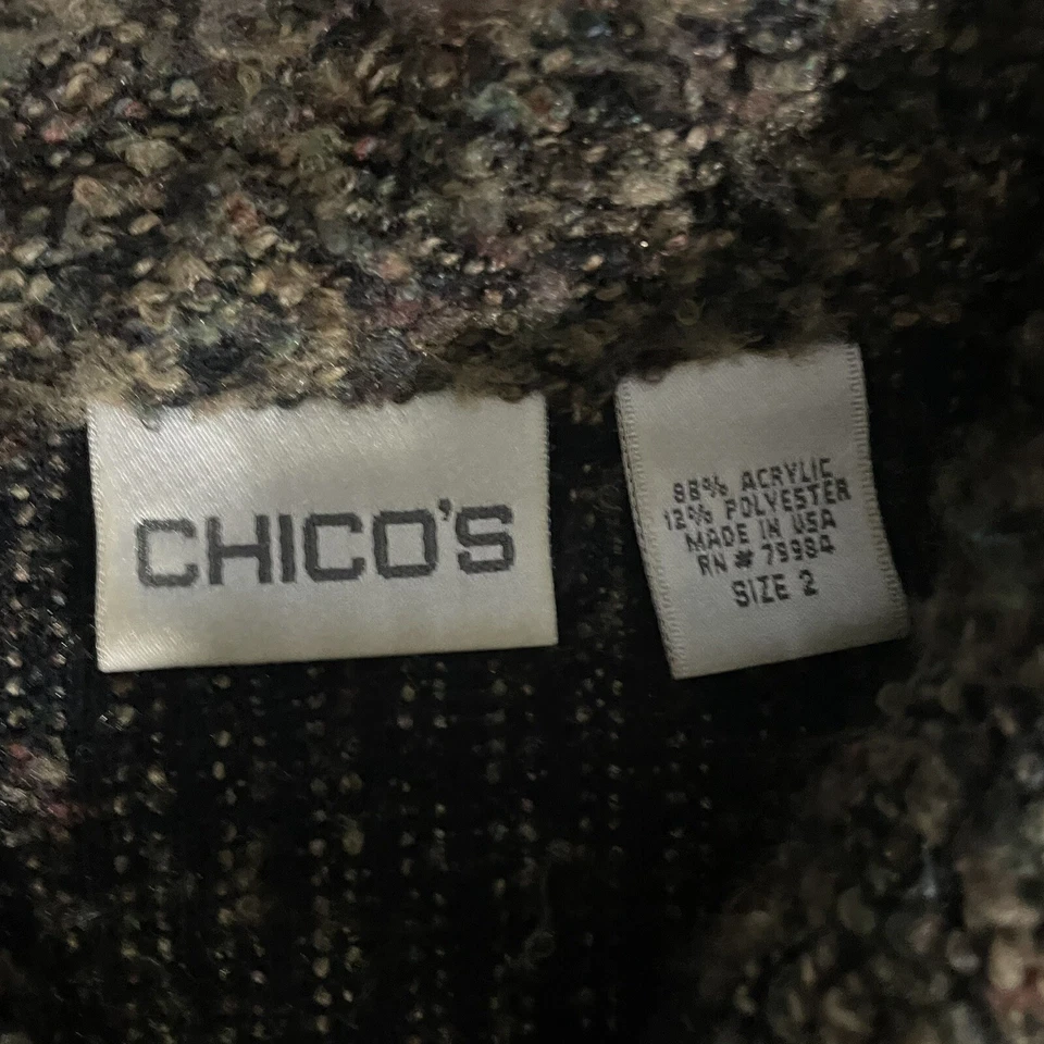 Chico's Size 2 Cardigan Green Sherpa Buttons Vintage 1990s Made In USA Grandma - Image 2 of 4