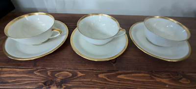 (3) Eschenbach Bavaria Elfenbein Ivory Gold Rimmed Cup and Saucers