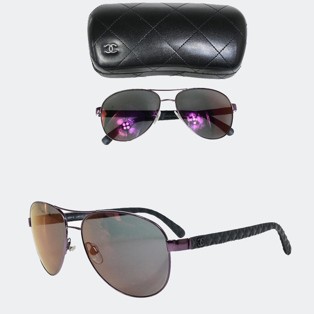 CHANEL CC Matelasse Sunglasses Eye Wear Metal Leather 4204Q CHANEL CC Matelasse Sunglasses Eye Wear Metal Leather 4204Q