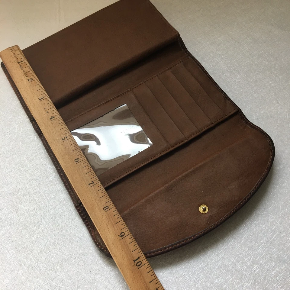 Vintage 1980s Brown Genuine Leather Envelope Wallet Snap Closure 3 fold 7"L x4"W - Image 3 of 4
