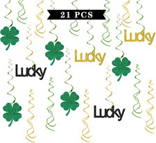 St. Patrick'S Day Hanging Swirl Decorations - Glitter 21 Pcs Lucky Clover Party