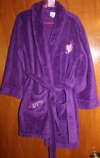 XHILARATION Girls' Small BELTED PLUSH ROBE purple w/ pink heart EUC