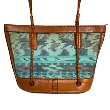 Handmade Leather Guatemala Hand Woven Fabric Braided Handle Shoulder Bag Purse