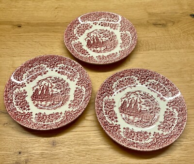 English Ironstone Tableware  Ltd. rot 3 Untertassen Unterteller  Angler am Fluss