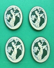 4 Ivory Color LADY Picking GRAPES on Green 40mm x 30mm Costume Jewelry CAMEOS