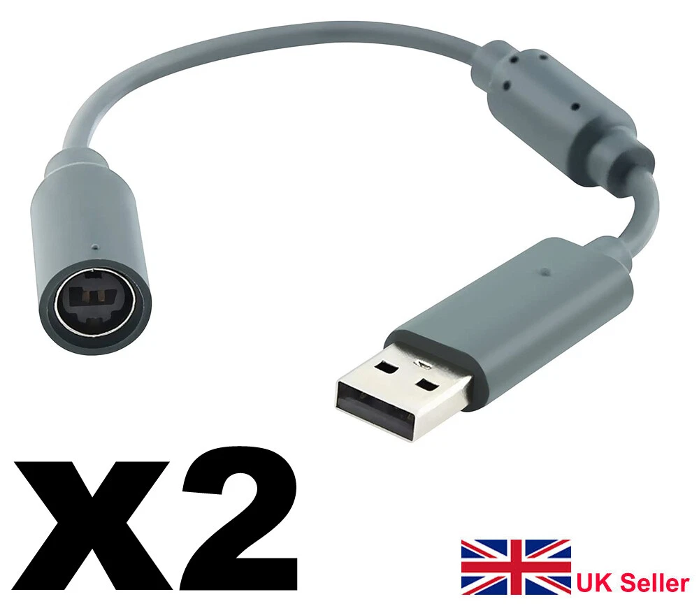 Xbox 360 Breakaway Cable Adapter Cord for USB Wired Controller Grey x2