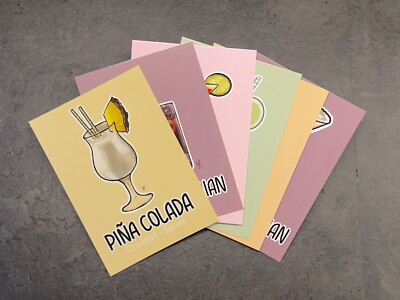 d.b.y Postkarten Set 10 Stück Motiv Cocktails Essen Getränke Zeichnung