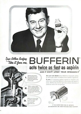 1956 Bufferin Print Ad Arthur Godfrey Won't Upset Your Stomach