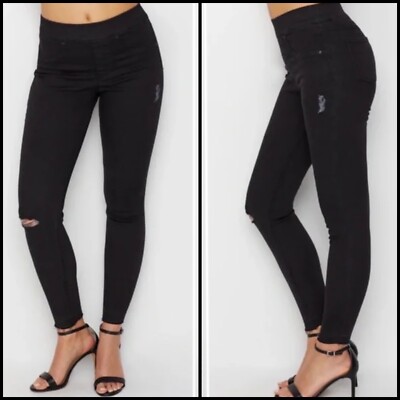 Spanx Vintage Distressed Pull On Tummy Shaping Skinny Jeans Vintage Black Size M