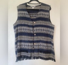 Vtg Tapestry patterned Fringe Tassel Button Front Vest Size Medium