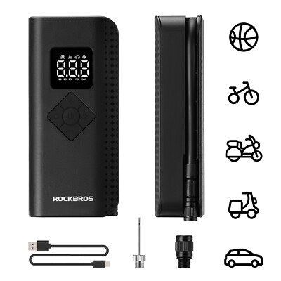 ROCKBROS Elektrisch Fahrradpumpe Luftpumpe 150PSI 2000mAh 5Modi Presta&Schrader