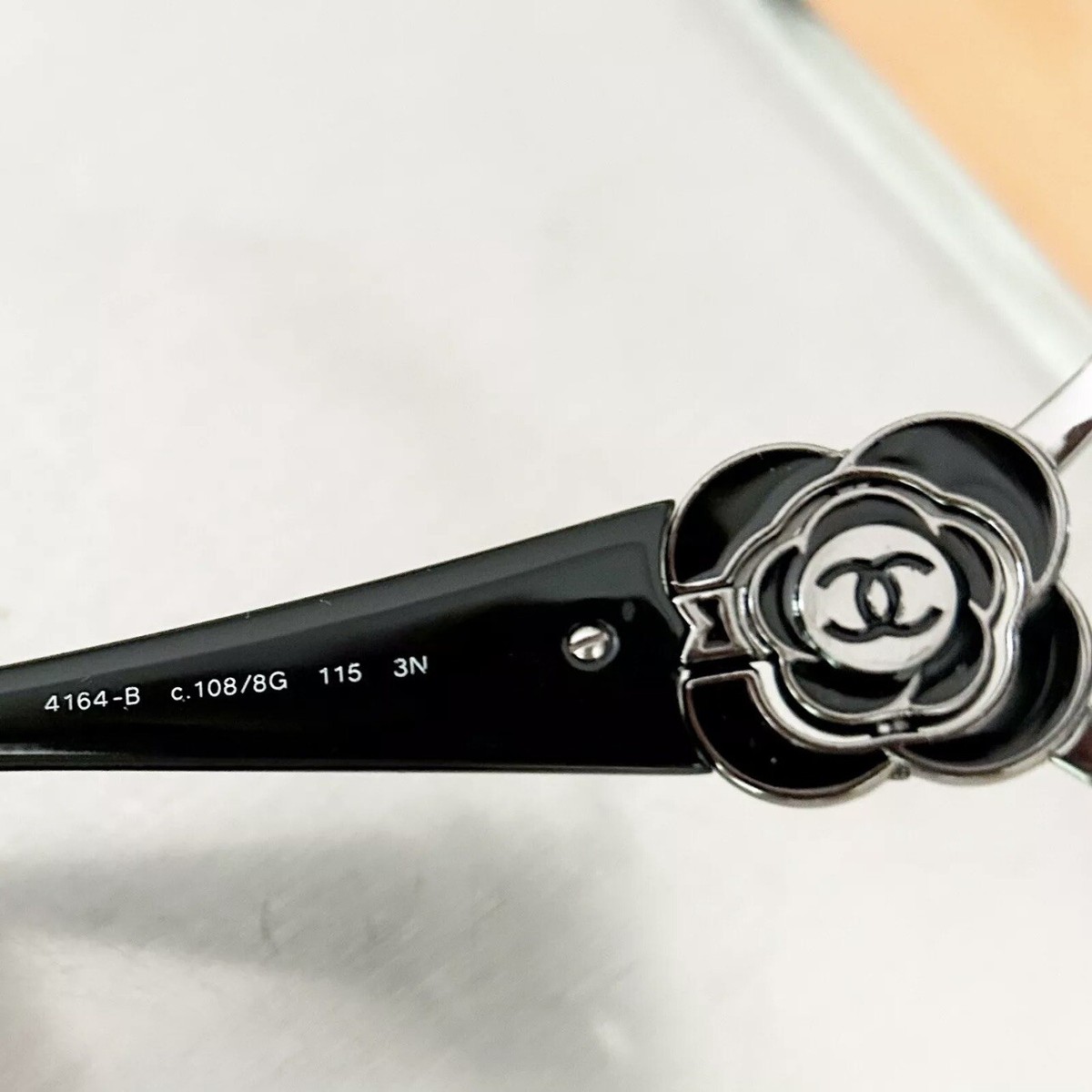 CHANEL Camellia Crystal Logo Black Shield Sunglasses Made in 