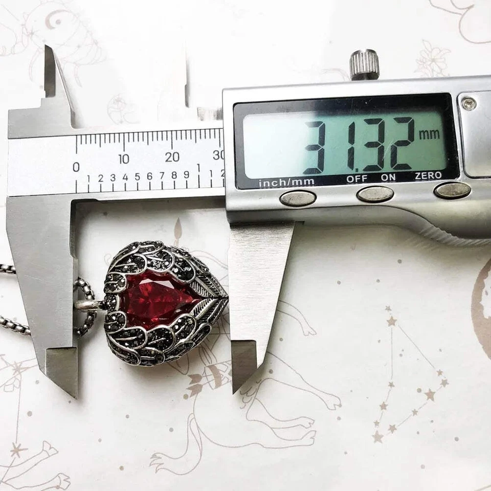 Donna 925 Argento Sterling Cuore Rosso Ali D'Angelo Collana con Ciondolo - Immagine 3 di 3