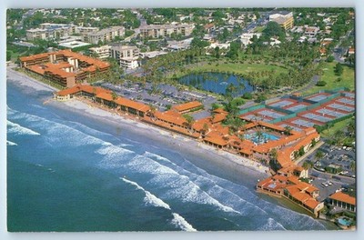 c1960 La Jolla California Vintage Postcard Beach Tennis Club Aerial View Seaside