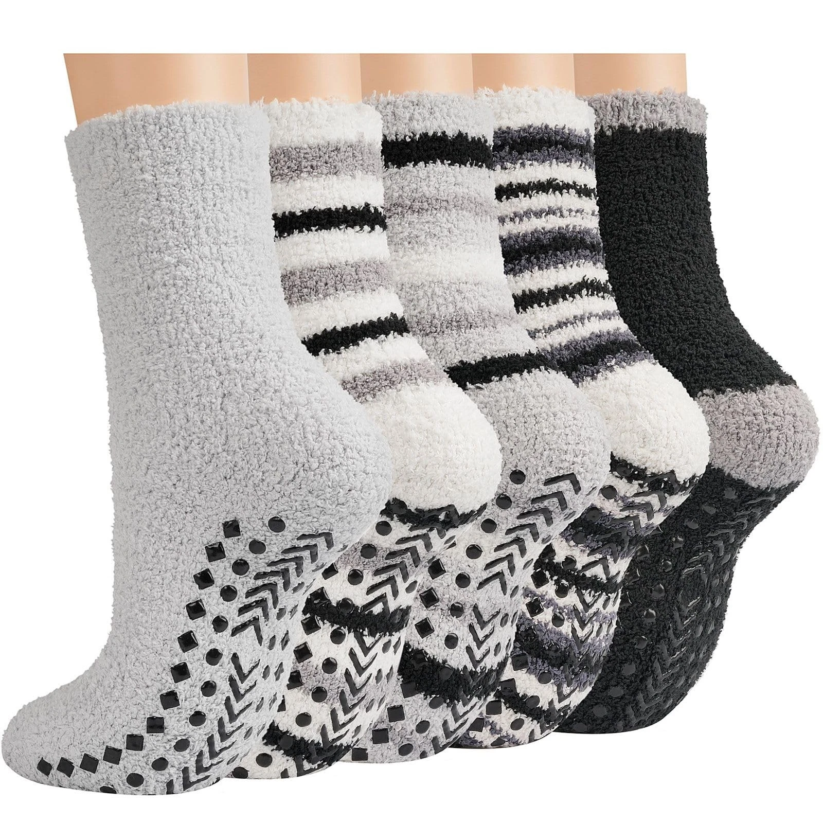 Fuzzy Socks Men Grips Winter Fluffy Slipper Hospital Cozy Warm Thick 5 Pairs