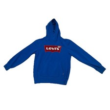 Levi  s Premium Bat Wing Embroidered Hoodie Kids Size M 10-12 Blue With Red Logo