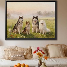 Dog Portrait Canvas Oil Painting Husky Malamute Sheepdog Samoyed Wall Art Decor