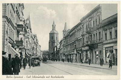 AK BERLIN SPANDAU Carl Schurz-Straße, Straßenbahn 20/30er