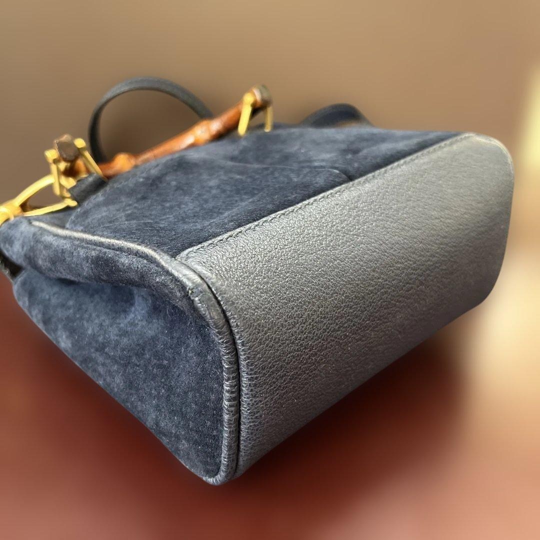 GUCCI Bamboo Mini 2Way Suede Crossbody Bag Navy Authentic Women's Handbag thumbnail 8
