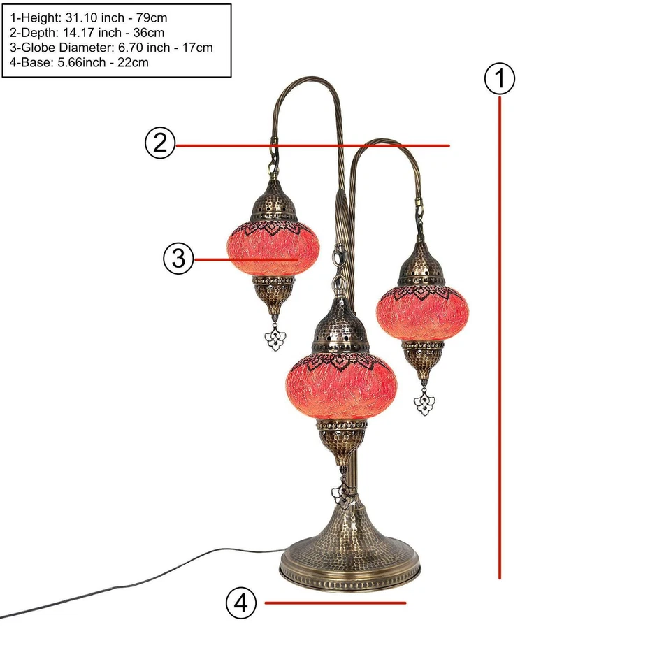 Türkische 3-Kugel-Mosaiklampe - Handgefertigte Vintage Nachttischlampe - Bild 2 von 2