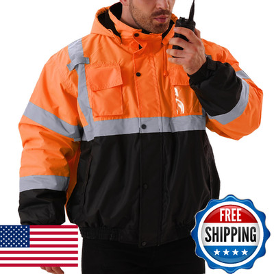 fortresswear Hi-Vis Safety Jacket for Men, High Visibility Reflective Hooded Jac