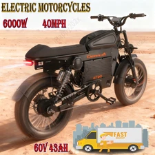 Electric Motorcycle 40MPH 6000W Ebikes 20" 60V 43AH Full Suspension 85KM/H US