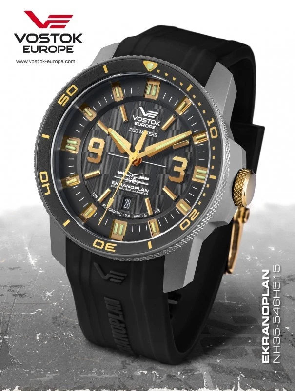 Correa de silicona genuina Vostok-Europe Ekranoplan - negra con hebilla de oro rosa Foto 2 de 2