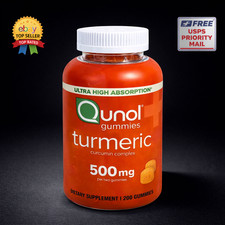 Qunol Turmeric Curcumin Gummies 500mg Tangerine Vegan Non-GMO