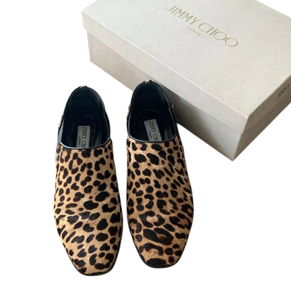 Mocasines JIMMY CHOO Glint pelo de becerro multicolor estampado de leopardo, 37 Foto 2 de 4