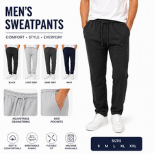 Mens Fleece Joggers Zip Pockets Plain Jogging Bottoms Open Hem Trousers Pants