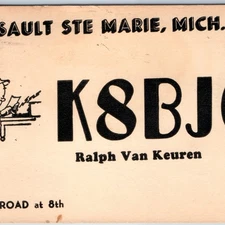 c1950s Sault Ste Marie MI Radio Operator Amateur QSL Card ARRL Van Keuren A74
