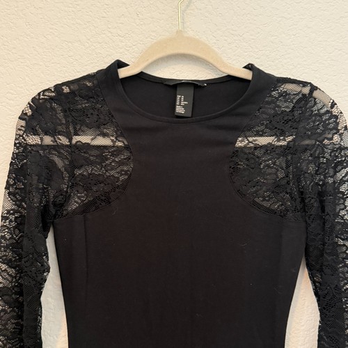 H&M Women’s Black Lace Long Sleeve Bodycon Dress XS Party Cocktail Evening - Picture 3 of 6