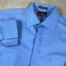 STACY ADAMS Mens 16.5 36/37 Long Sleeve Blue French Cuff Performance Point Shirt