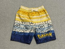 Pokemon Swim Trunks Boys Small Yellow Blue Pokeball Print Mesh Lined Drawstring
