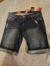 Pure Energy Bermuda Shorts Womens 18 Distressed Cuff Blue 