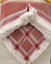 Luxury Al-Bassam Red Shemagh Royal Jordanian Hand Fringed Keffiyeh Arab Scarf