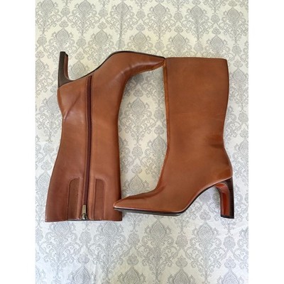Rare Anne Klein Denise Cognac Tall Brown Leather Boots size 9