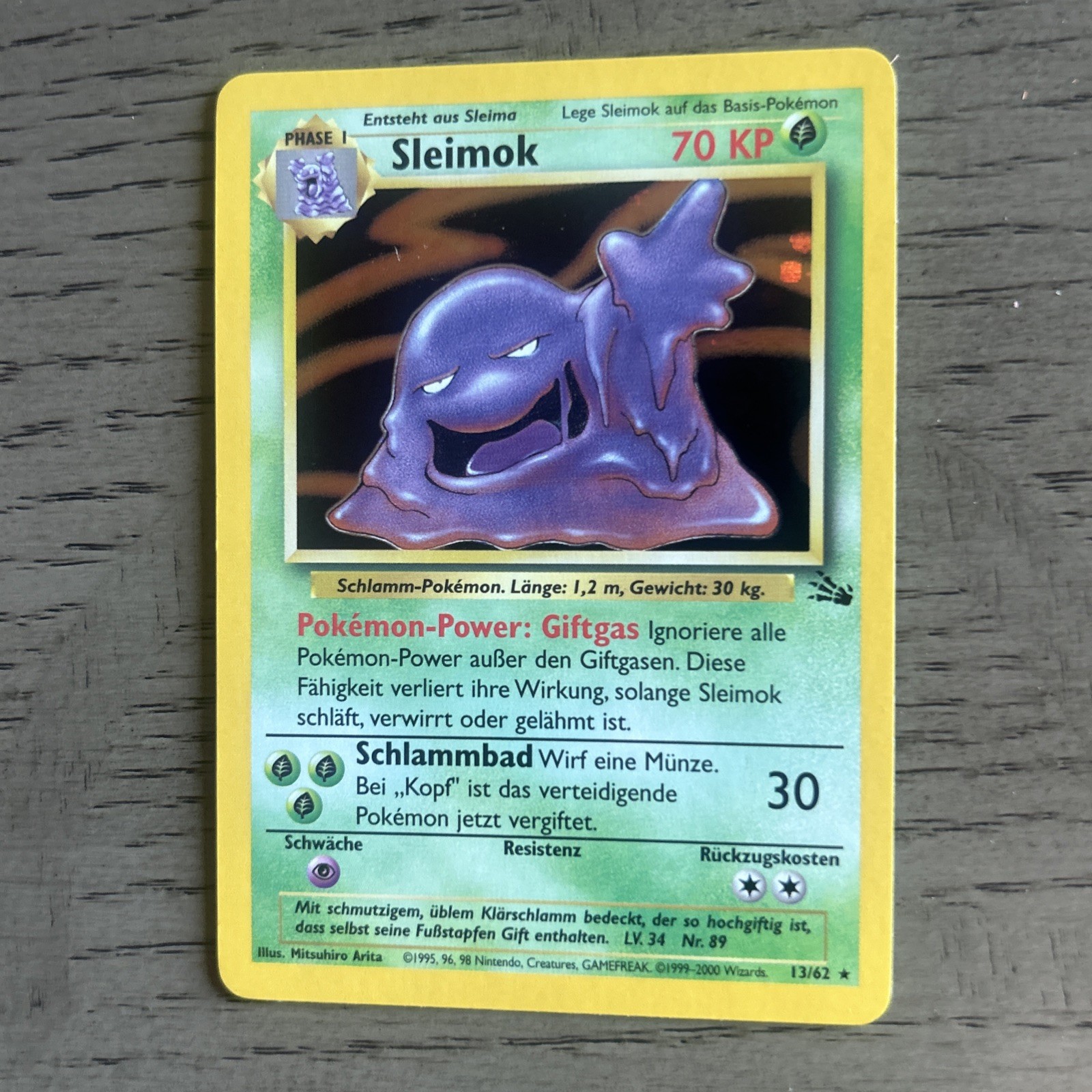 Pokemon TCG Card - Muk Fossil 13/62 Holo Rare German Sleimok 1999 Vintage LP