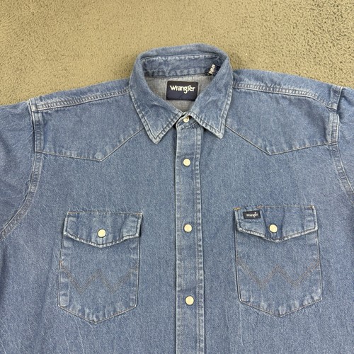 Vintage Wrangler Jeanshemd Herren Extra Large Tall Blau Peal Snap Kurzarm - Bild 2 von 8
