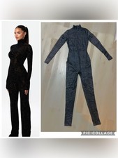 Naked Wardrobe New Women Black Sheer Mesh Printed Jumpsuit
