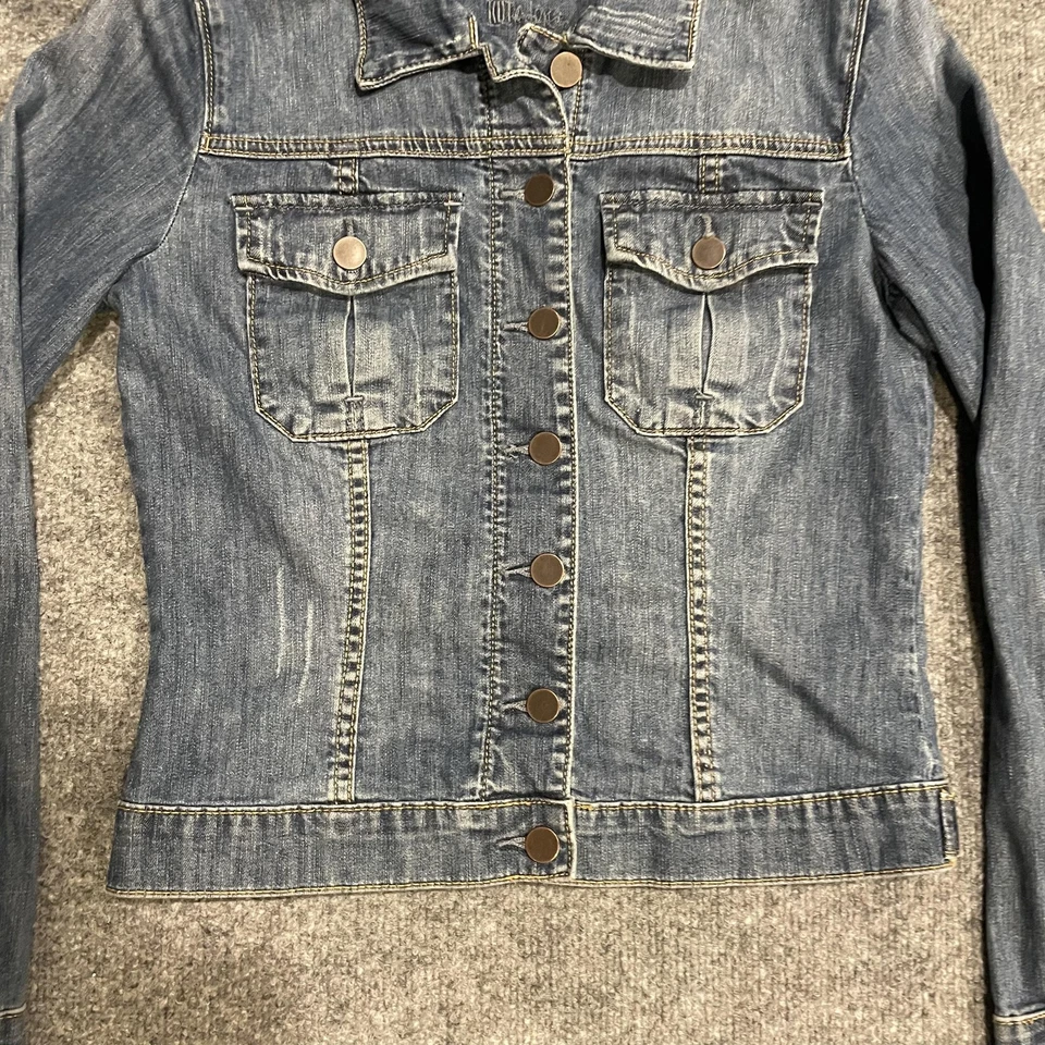 Kut From The Kloth Amalia Denim Jacket Womens Medium Blue Button Up Distressed - Image 4 of 4