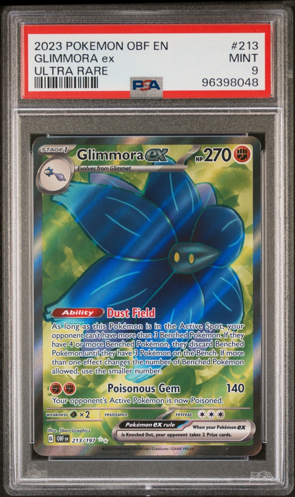 Pokemon Glimmora ex 213/197 SV03: Obsidian Flames Holo Ultra Rare PSA 9 MINT