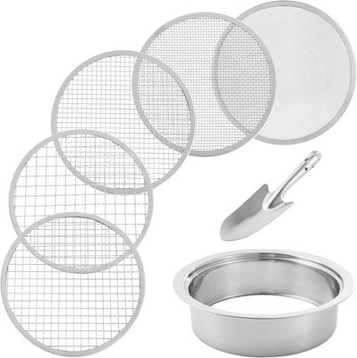 Stainless Steel Soil Sifter Set with Interchangeable Meshes