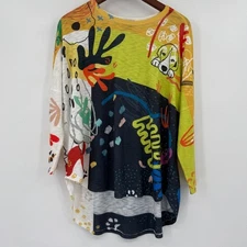 Inoah Womens Top XS Art To Wear Dog Print Artsy Whimsical Statement 3/4 Sleeves