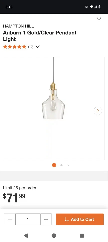 Colgante Ink+Ivy castaño rojizo dorado: lámpara de techo moderna, vidrio transparente, 60W E26, Foto 2 de 4