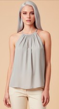 HELMUT LANG Light Gray Key Hole Sleeveless Halter Top XS P