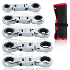 5pc Double Box End Flex Head Ratcheting Combination Wrench Set Metric Wrench Set